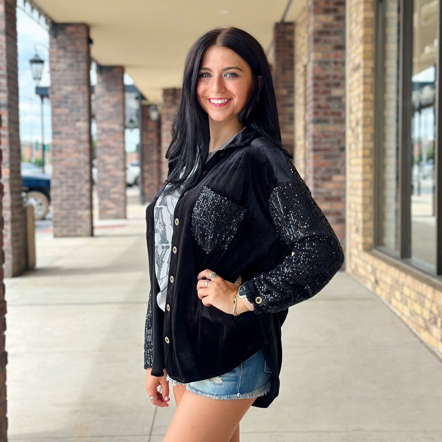 Velvet Sequin Jacket: Black