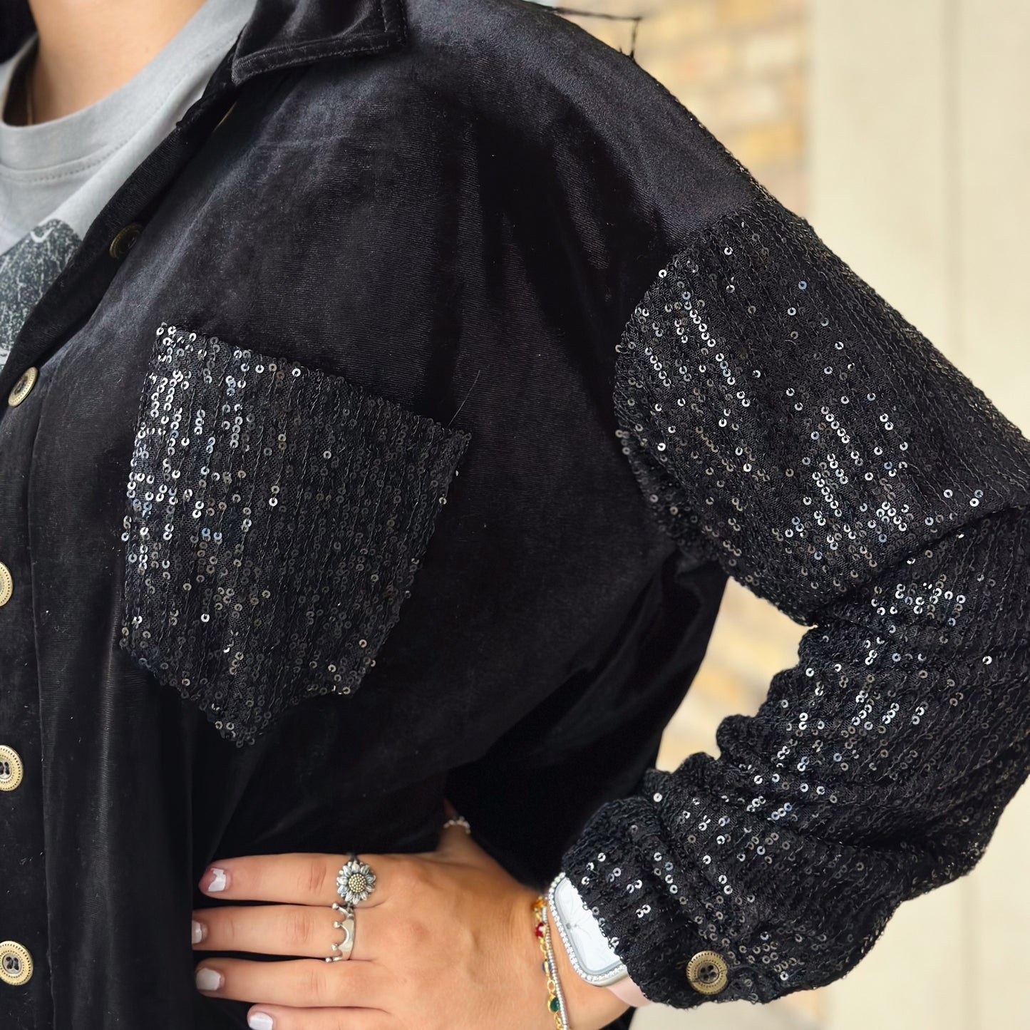 Velvet Sequin Jacket: Black