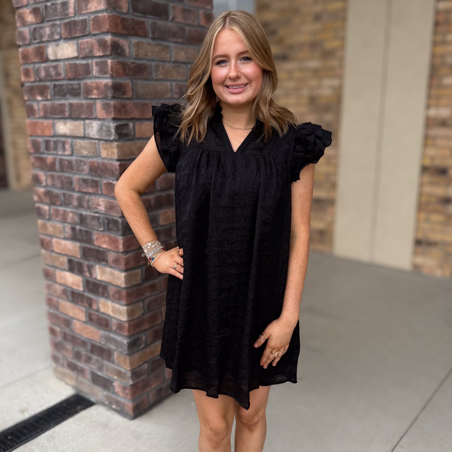 Metallic Embossed Black Dress