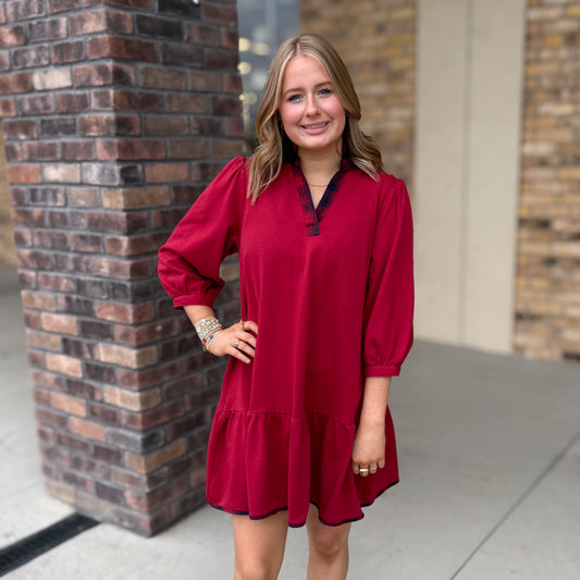 Umgee Christmas Plaid Detail Dress