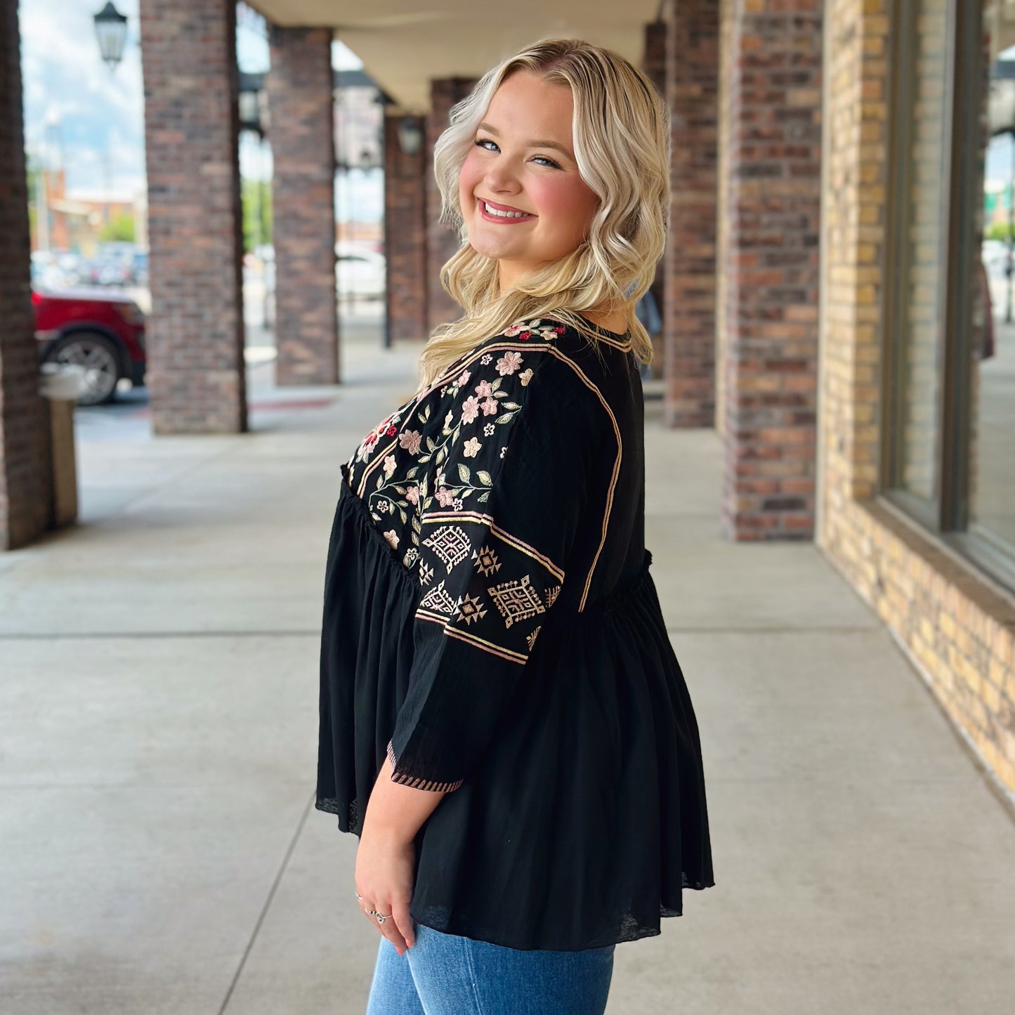 Gotta Keep Up Black Embroidery Blouse