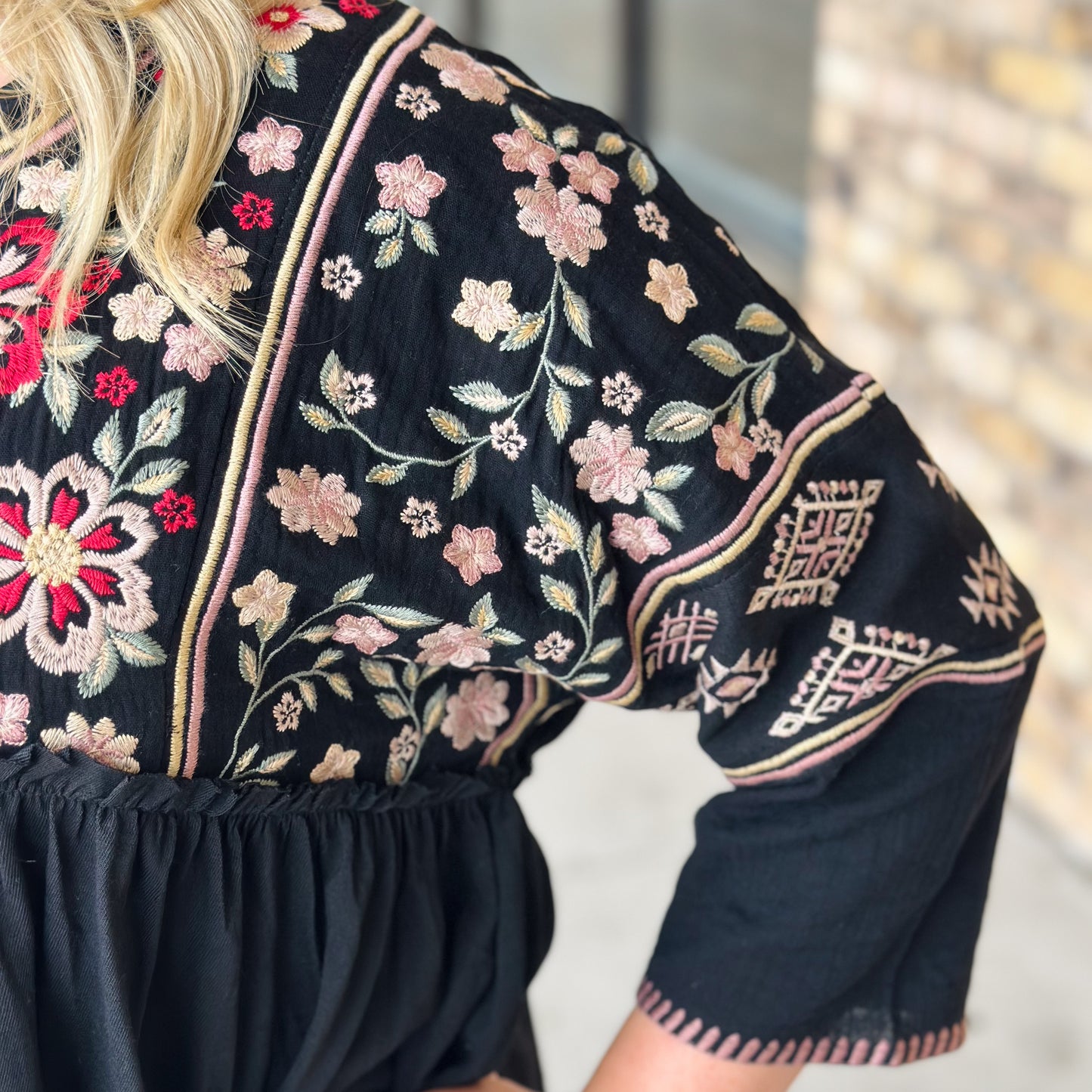 Gotta Keep Up Black Embroidery Blouse