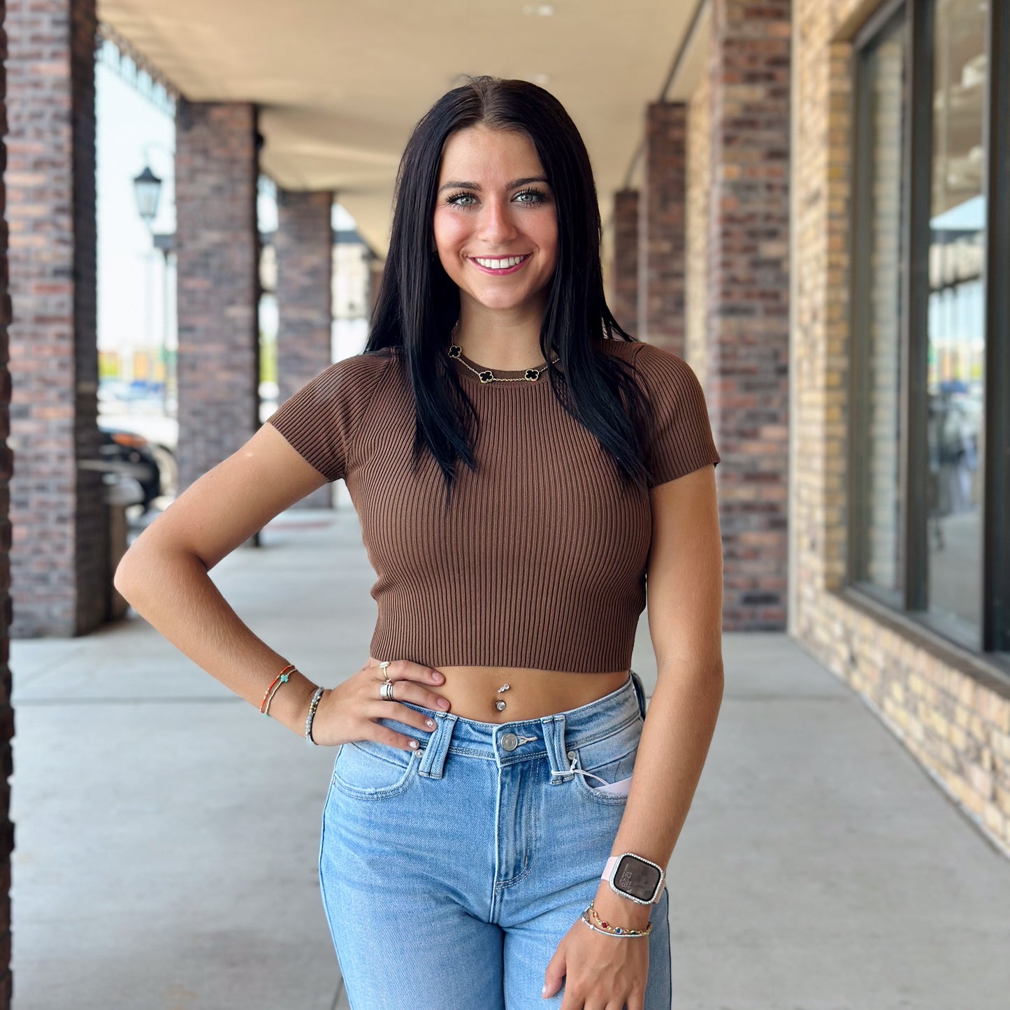 Solid Ribbed Cropped Tops