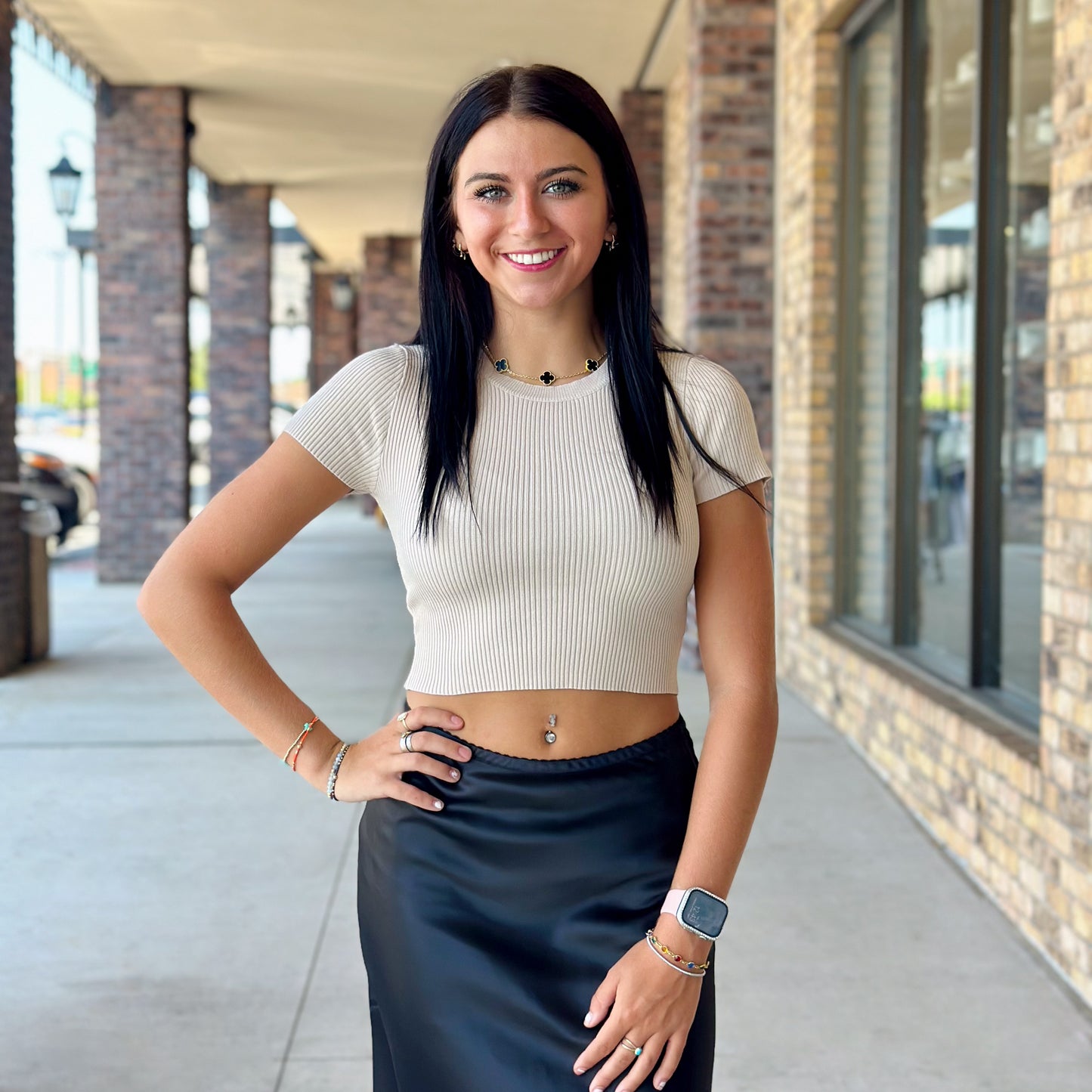 Solid Ribbed Cropped Tops