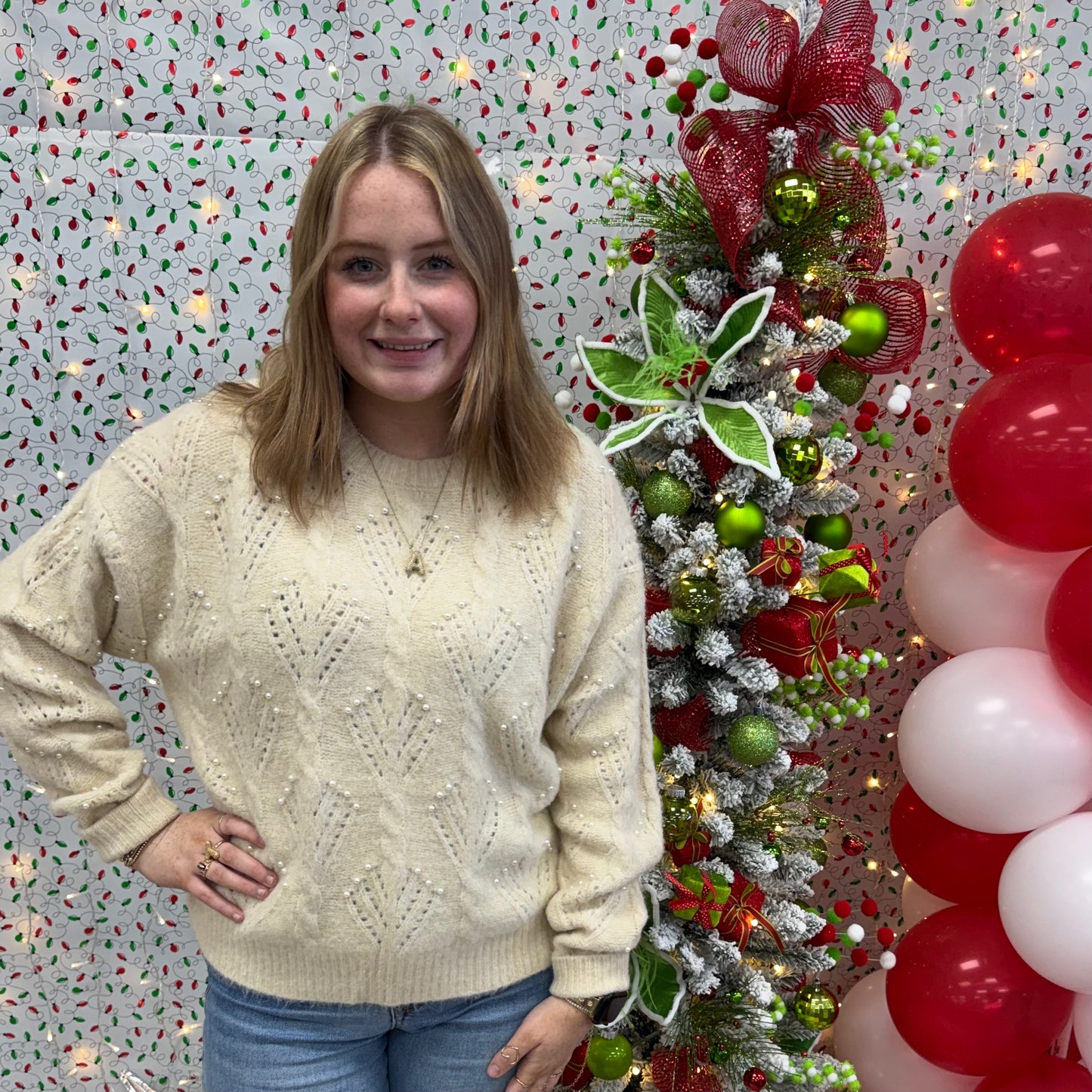 Holiday Pearl Sweater-Cream