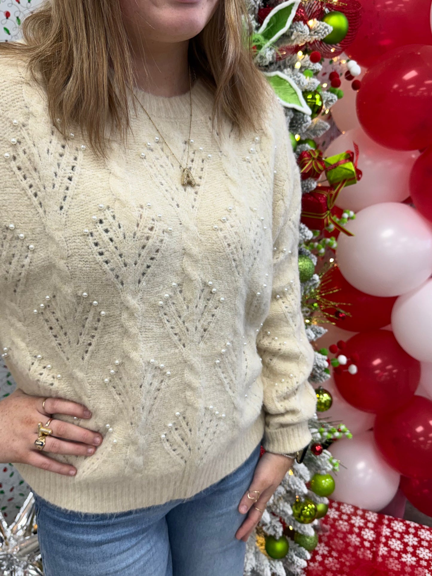 Holiday Pearl Sweater-Cream