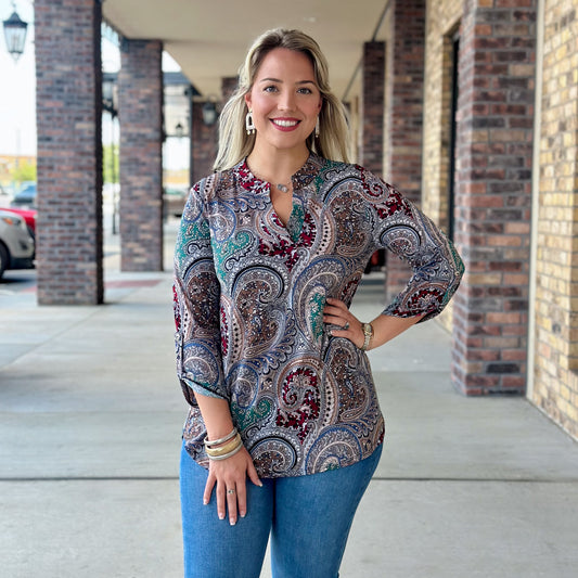 Gotta Keep Up Paisley Travel Knit Blouse