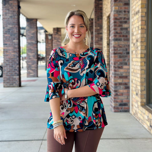 Swirly Curly Travel Knit Top with Tie