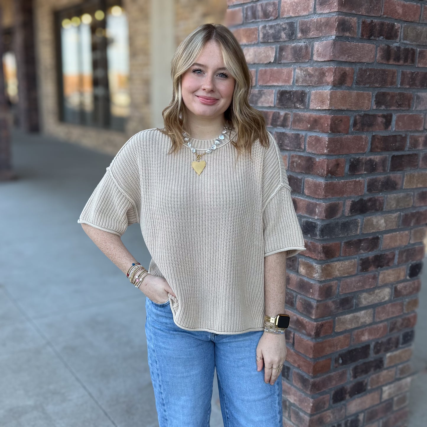 Raw Hem Short Sleeve Sweater: 2 Colors