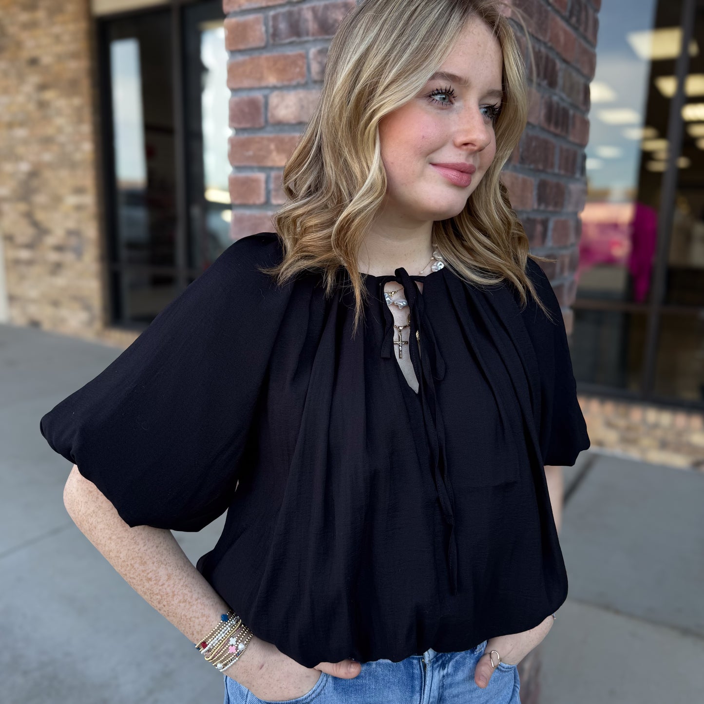 Charming Balloon Pleated Crop Top: 2 Colors