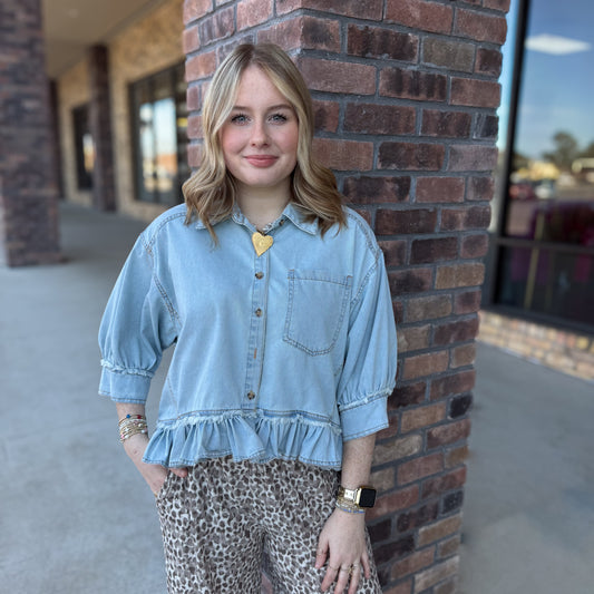 Ruffled Fun Denim Top