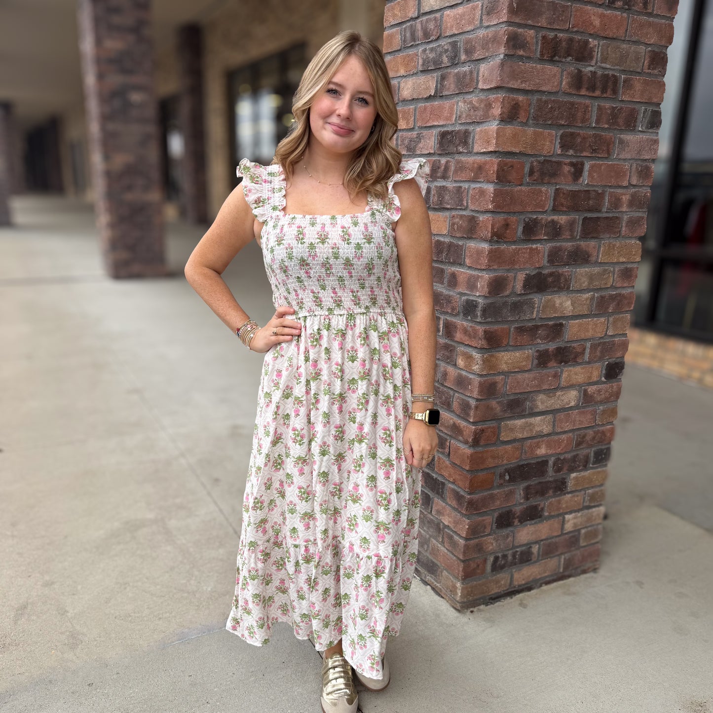 Spring Bliss Floral Midi Dress: Pink
