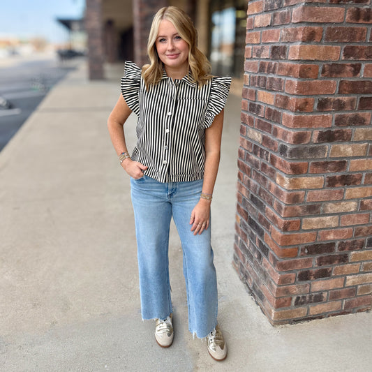 Risen High Rise Distressed Hem Crop Wide Leg Jeans