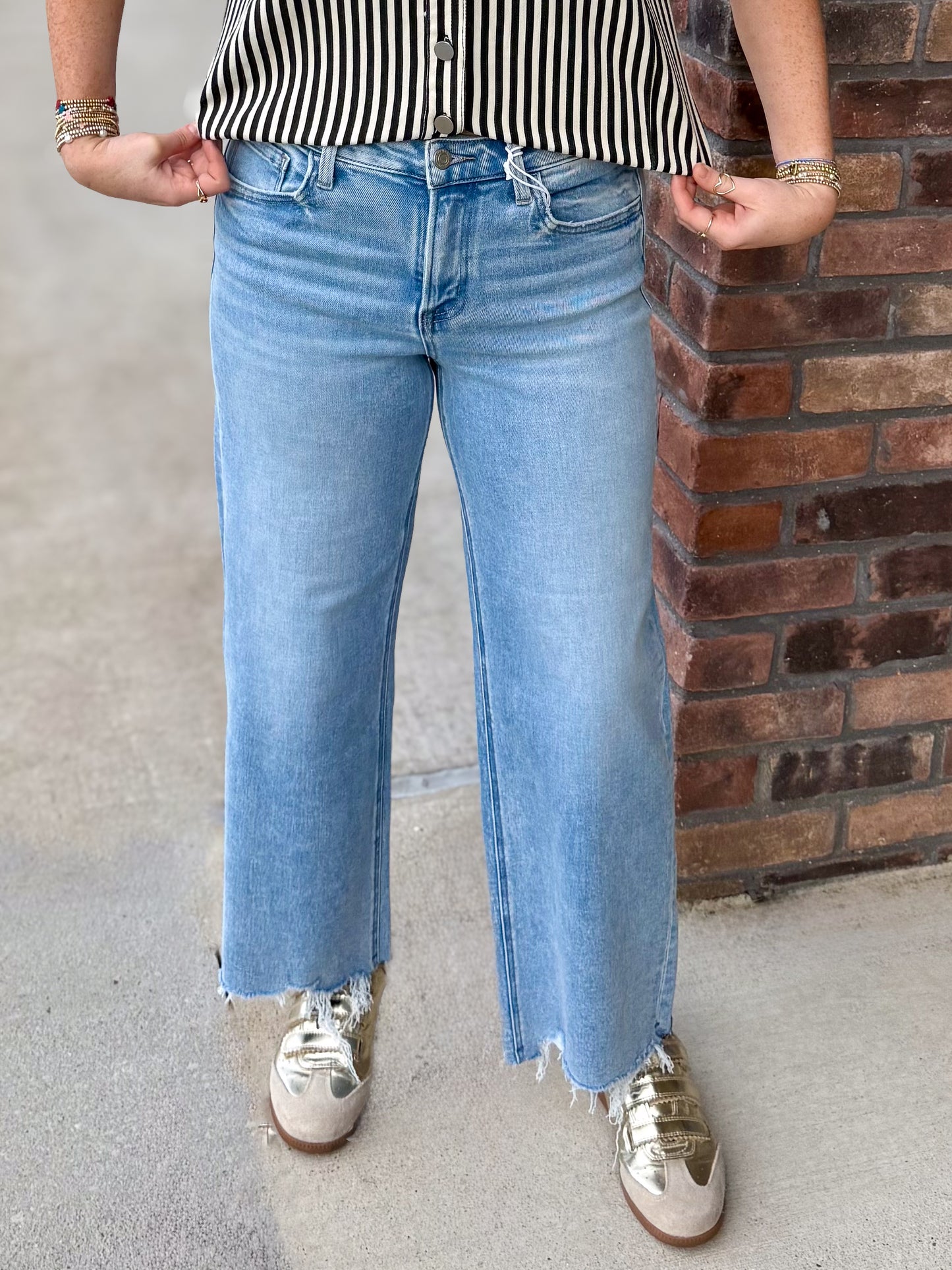 Vervet High Rise Distressed Hem Crop Wide Leg Jeans