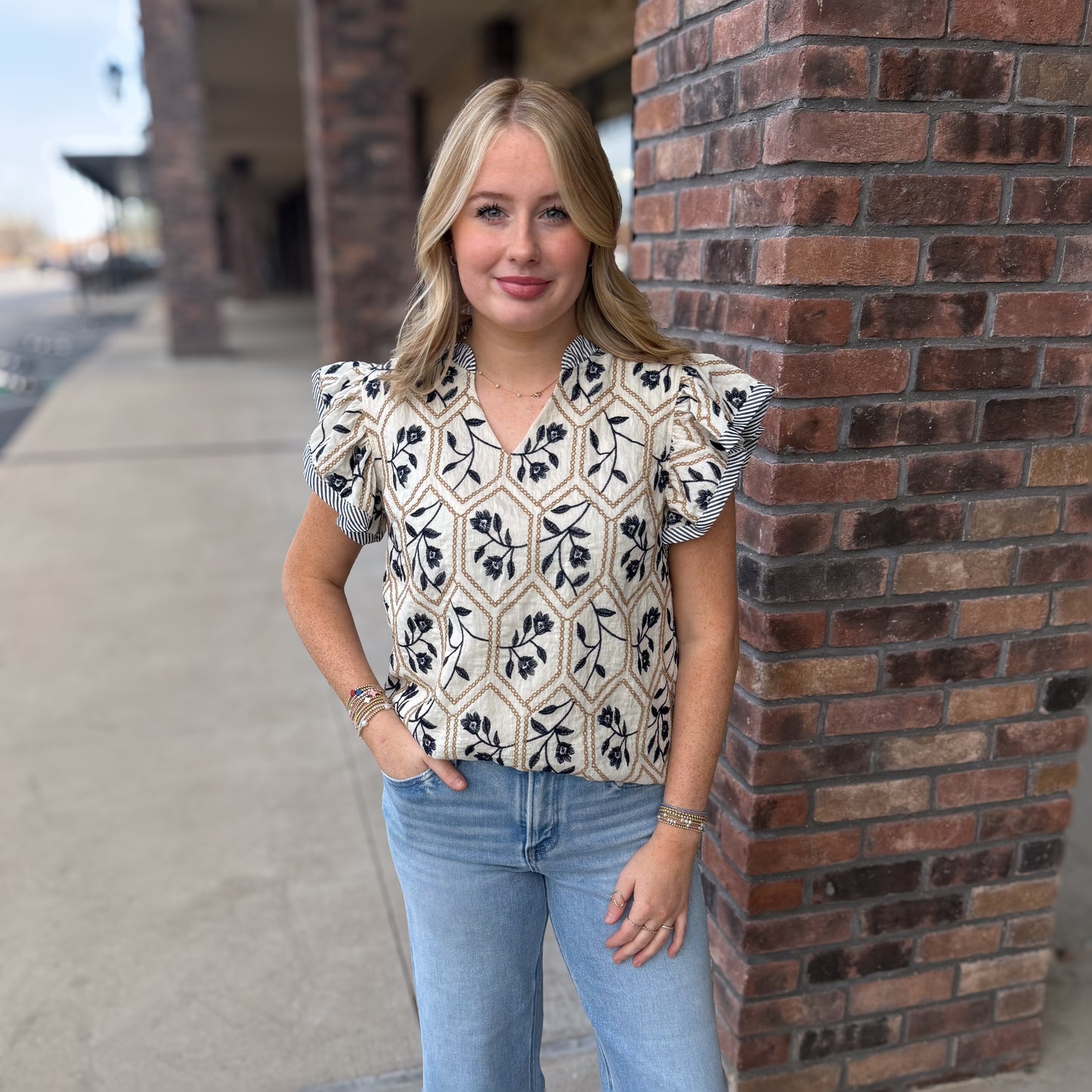 Flutter Sleeve Embroidered Top