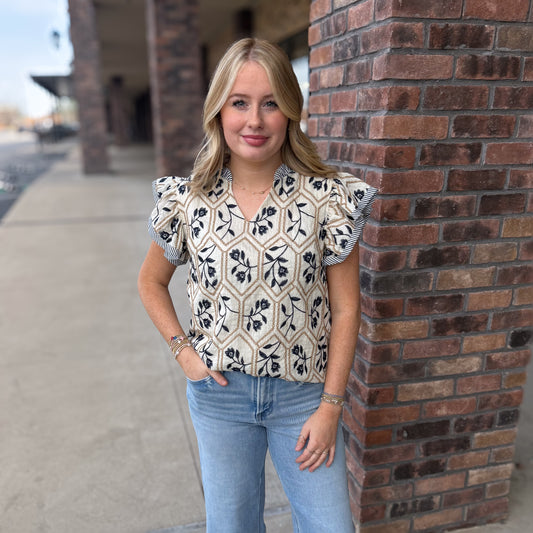 Flutter Sleeve Embroidered Top