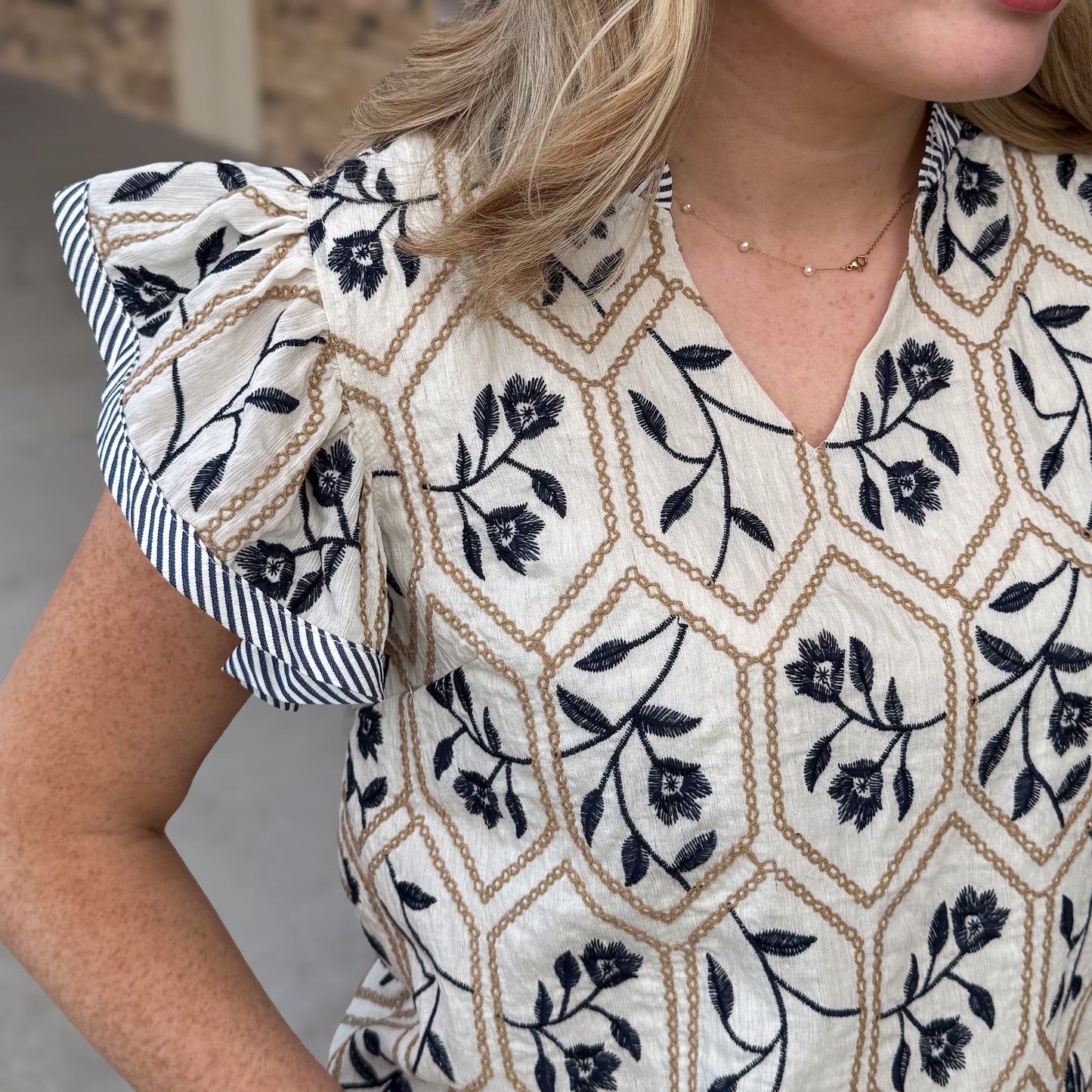 Flutter Sleeve Embroidered Top