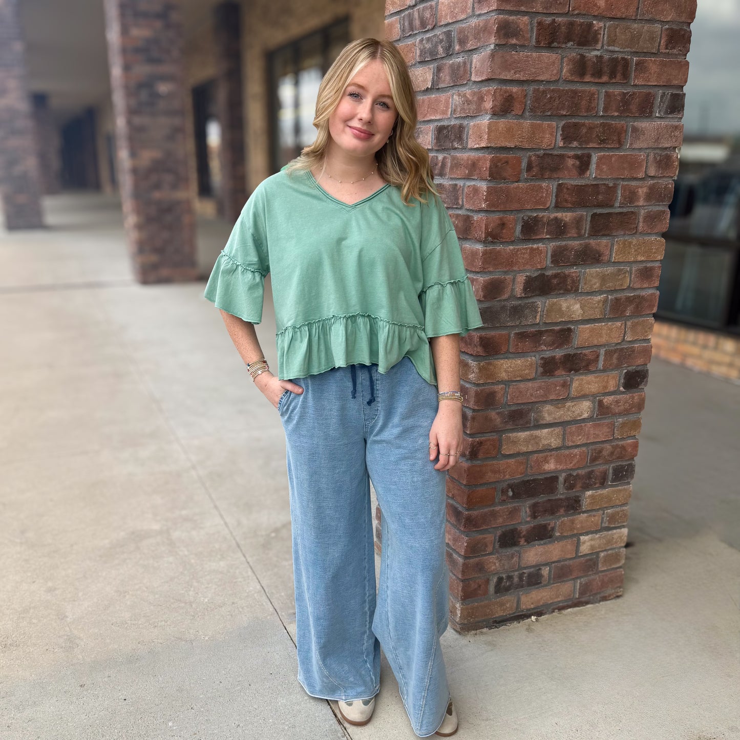 Mineral Washed Terry Wide Leg Pant