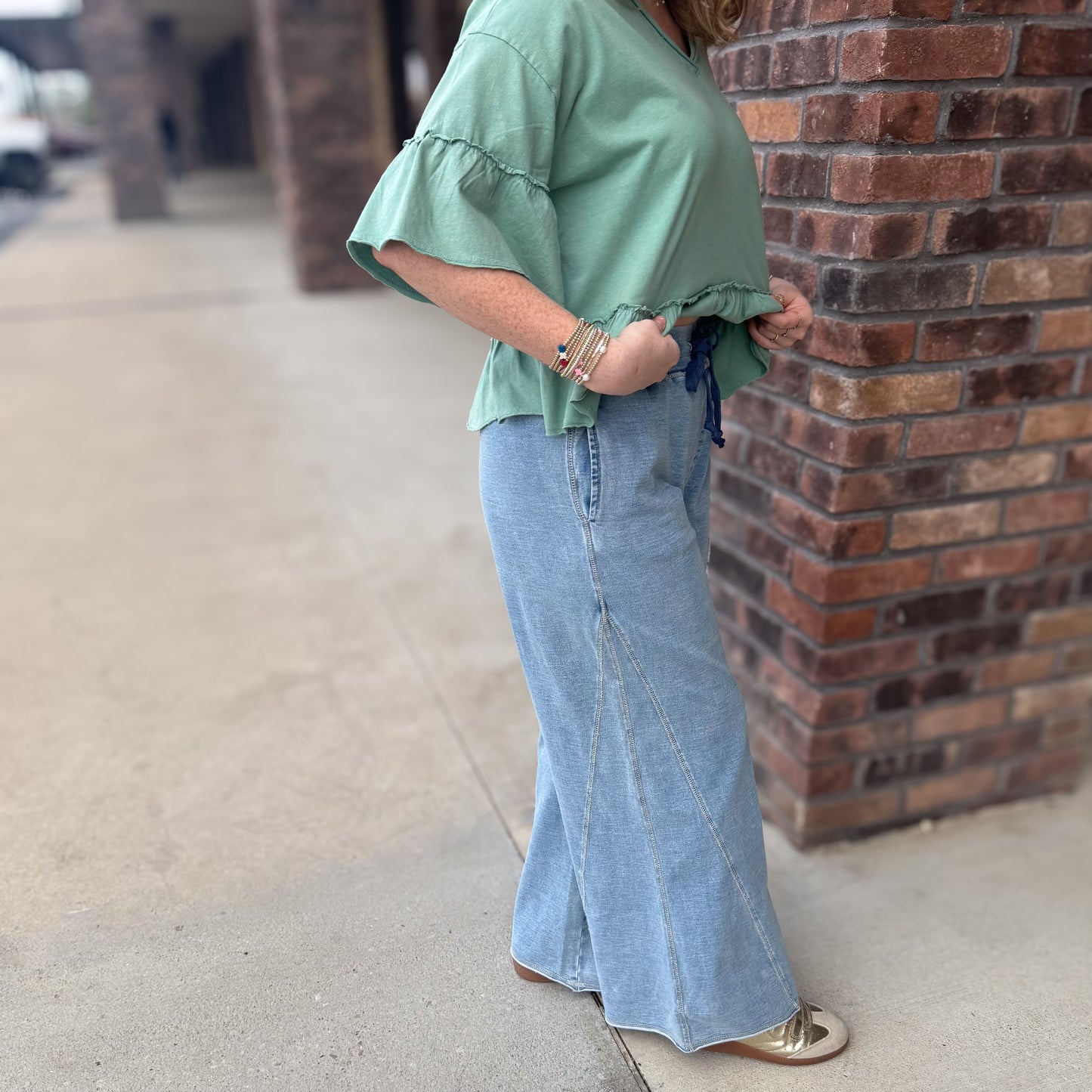 Mineral Washed Terry Wide Leg Pant