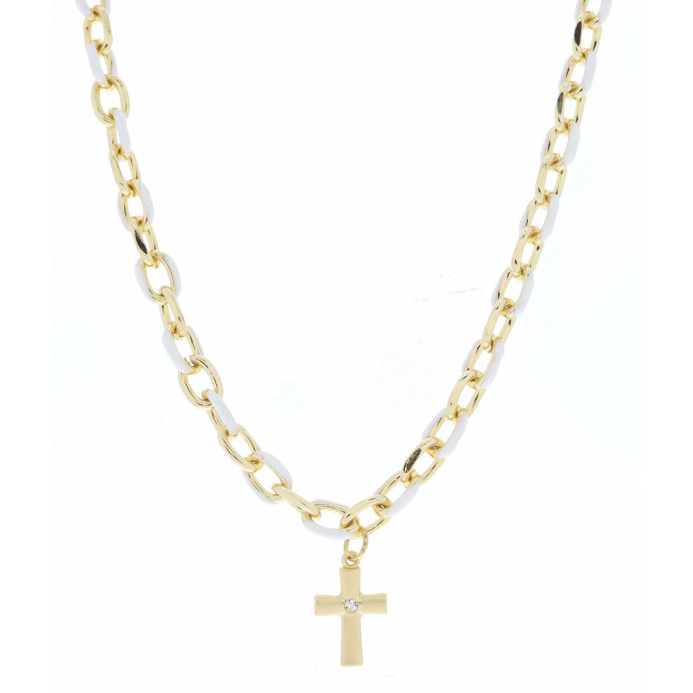Jane Marie White Chain Cross Necklace