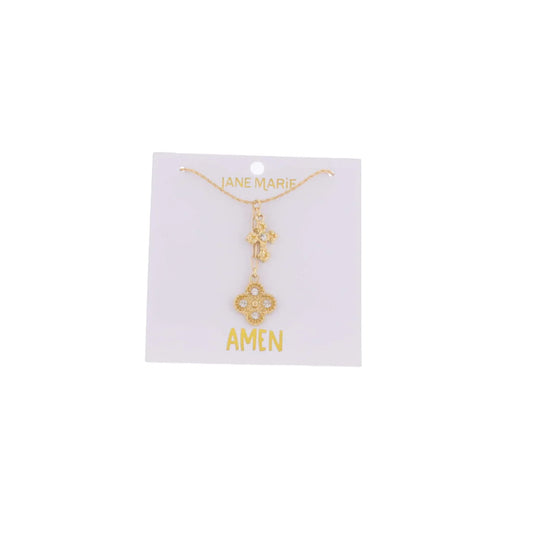 Jane Marie Crystal Cross & Quatrefoil Ruth Necklace