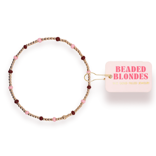Beaded Blondes Penelope Bracelet: Light Pink & Maroon