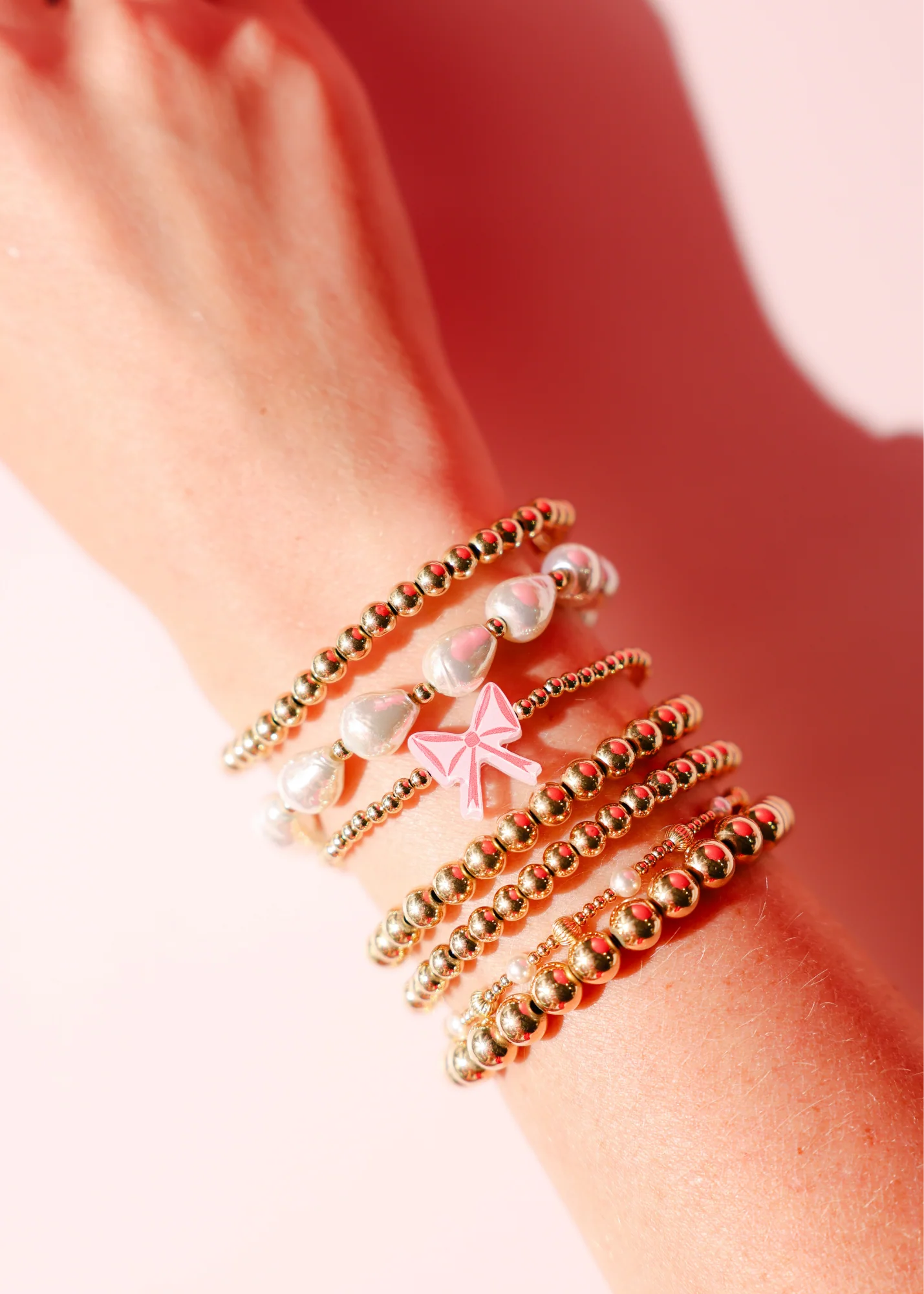 Beaded Blondes Red Bow Bracelet: Gold