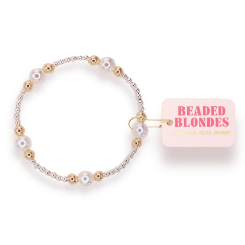 Beaded Blondes Serena Pearl Bracelet: Silver & Gold