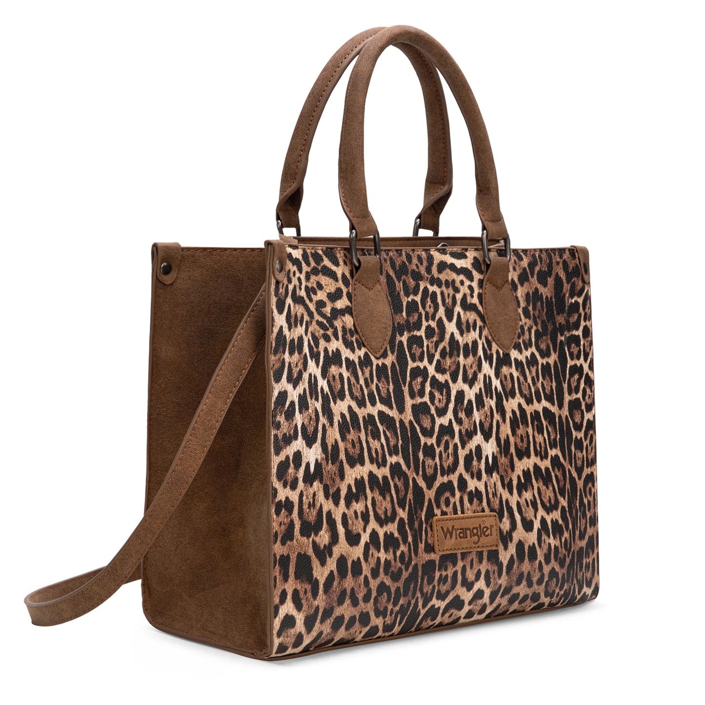 Wrangler Leopard Print Wide Tote Bag/Crossbody: Brown