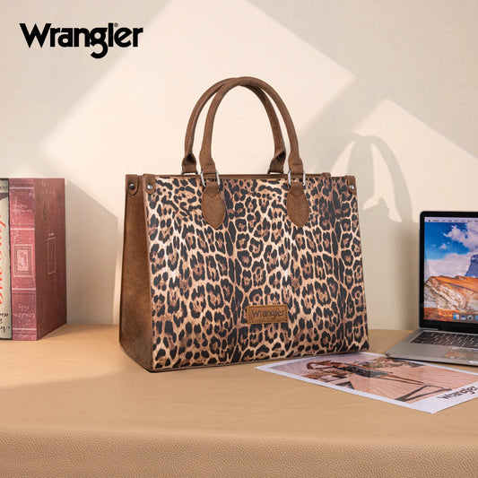 Wrangler Leopard Print Wide Tote Bag/Crossbody: Brown