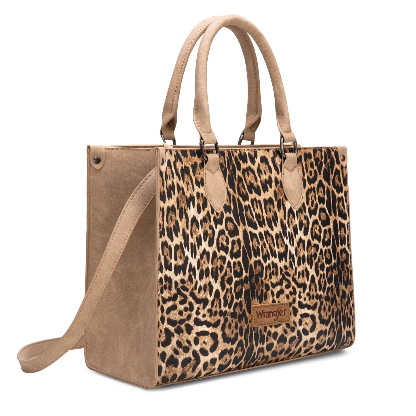 Wrangler Leopard Print Wide Tote Bag/Crossbody:Tan