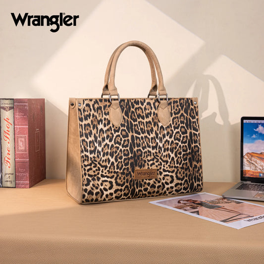 Wrangler Leopard Print Wide Tote Bag/Crossbody:Tan