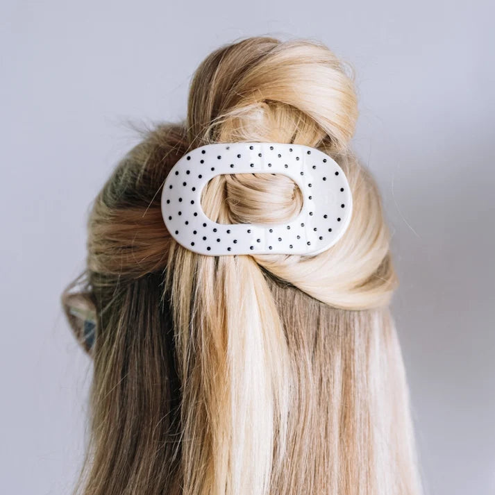 Teleties White Polka Dot Flat Round Clip