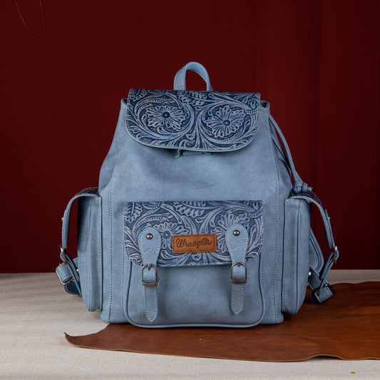 Wrangler Vintage Floral Tooled Backpack-Blue