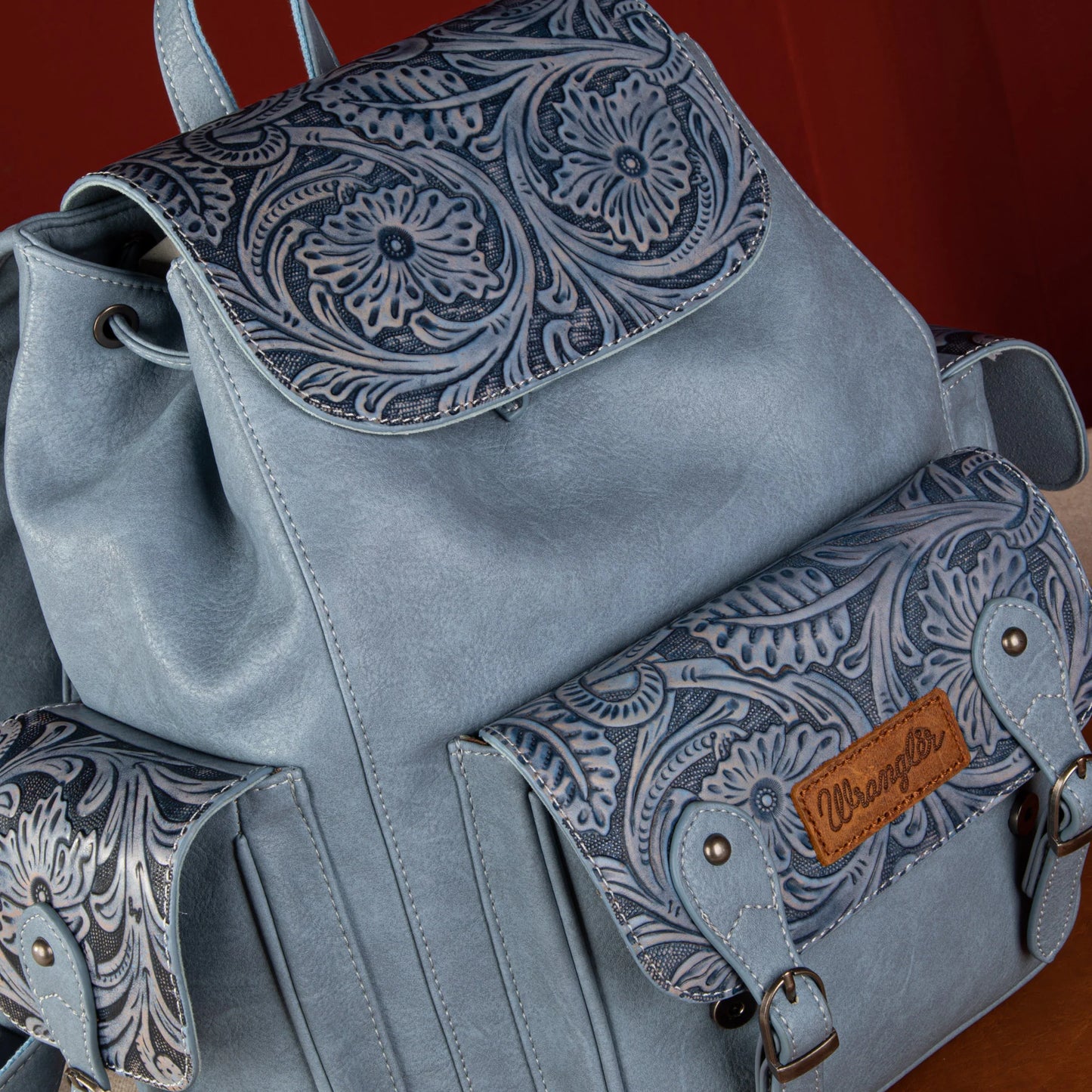 Wrangler Vintage Floral Tooled Backpack-Blue