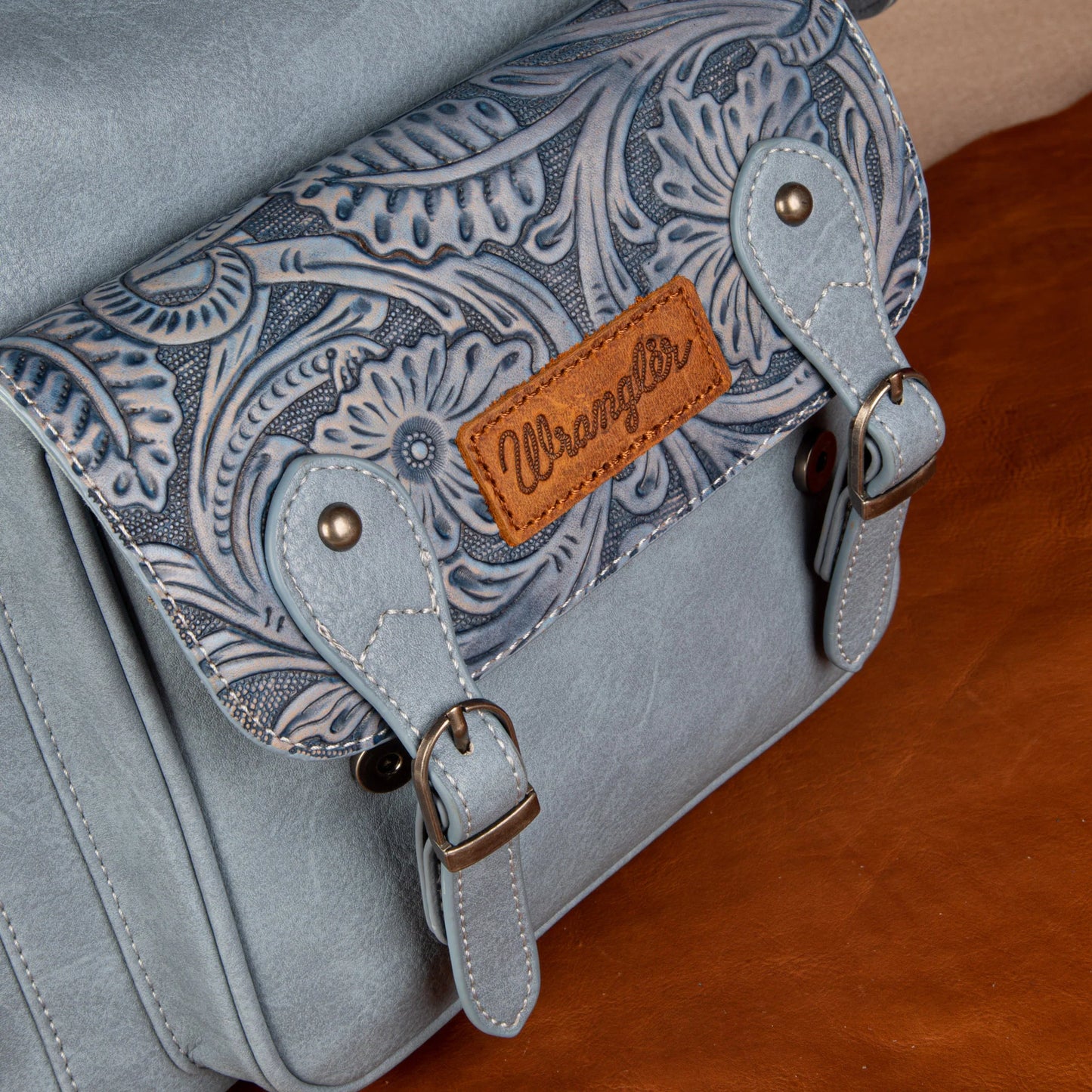 Wrangler Vintage Floral Tooled Backpack-Blue