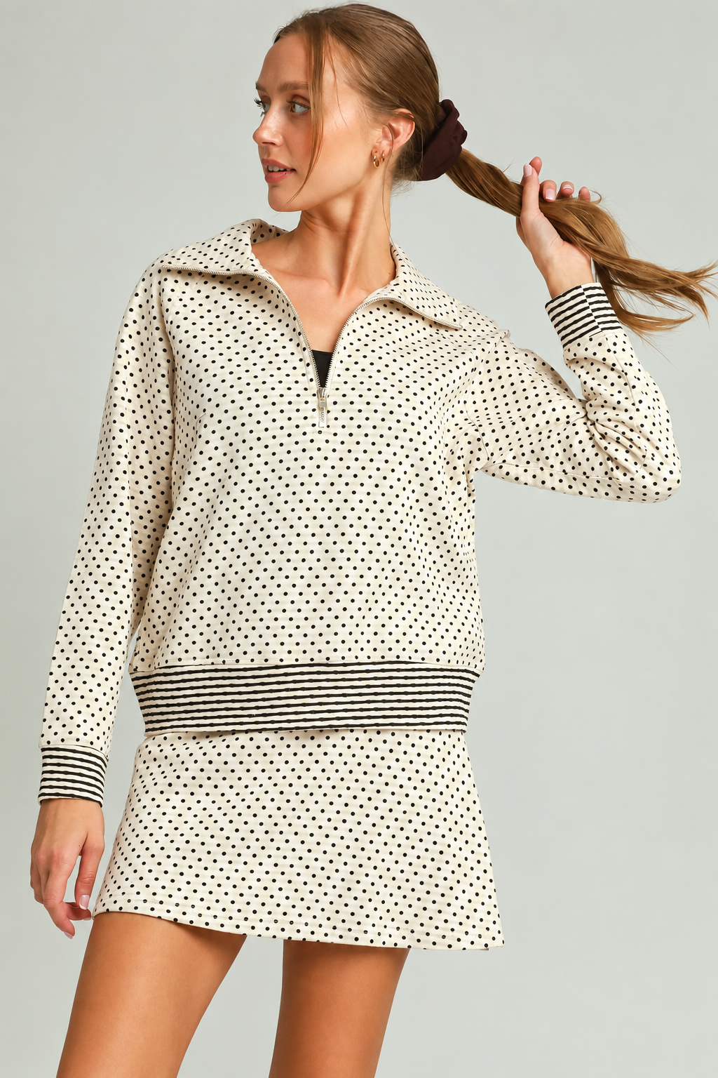 Polka Dot Skort Set: Cream