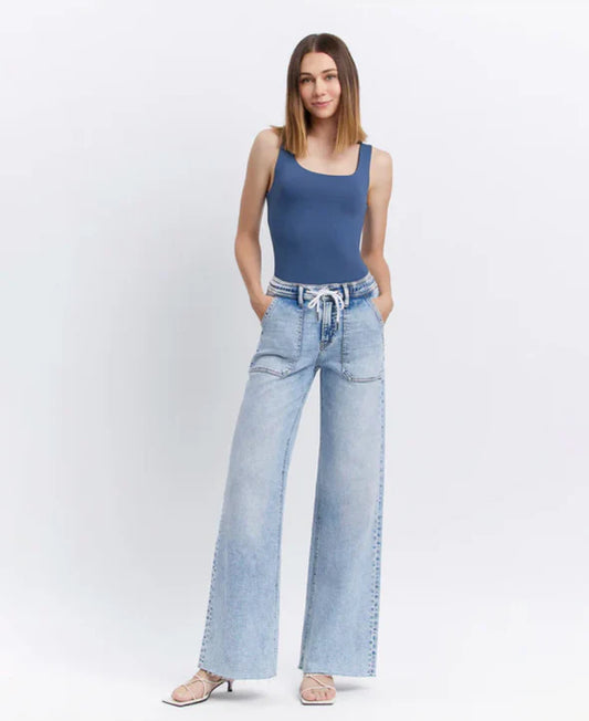 Drawstring Wide Leg Jeans
