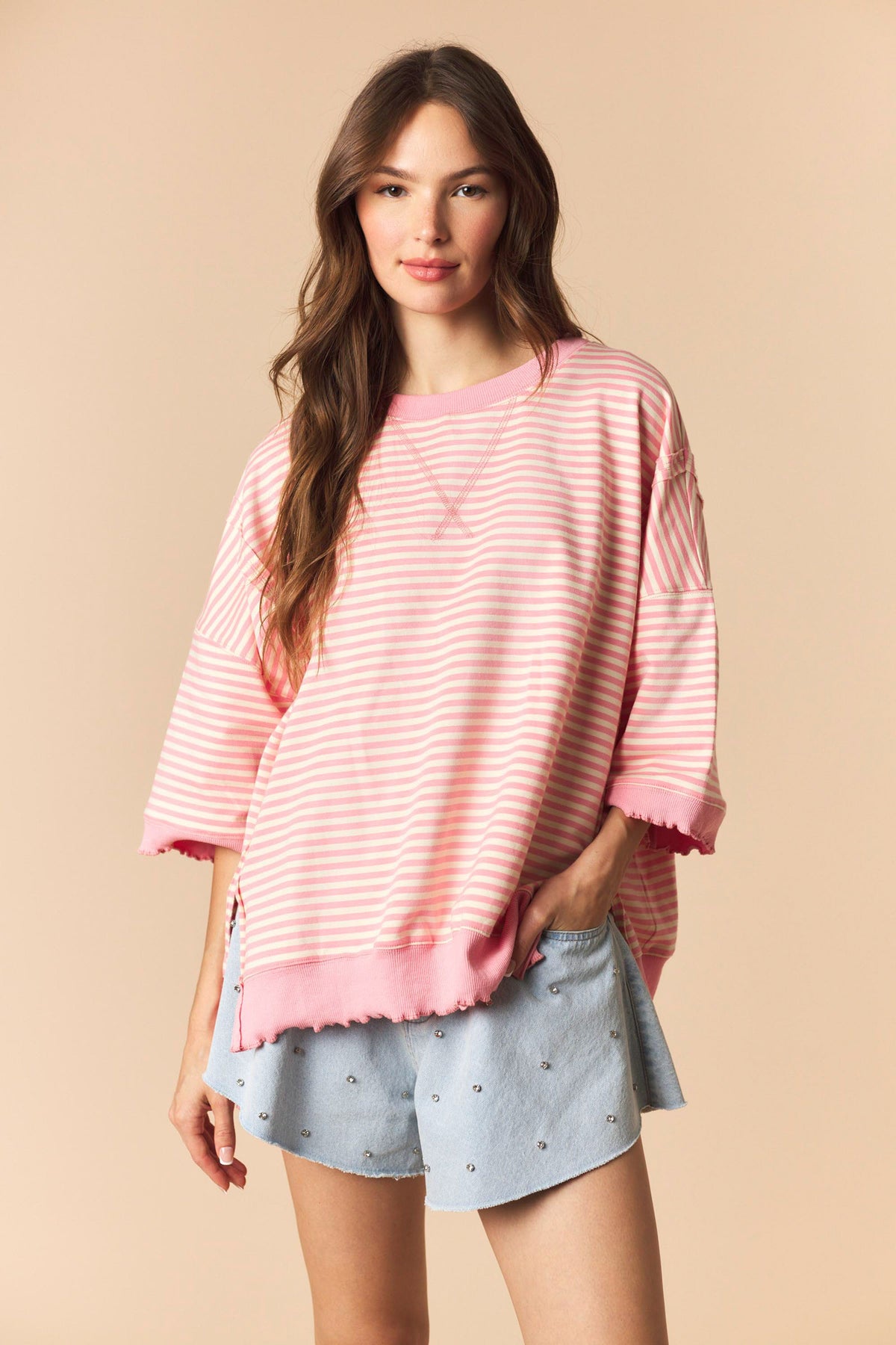 Sweet Candy-Striped Oversized Top