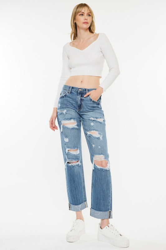 KanCan Mid Rise Boyfriend Medium Wash