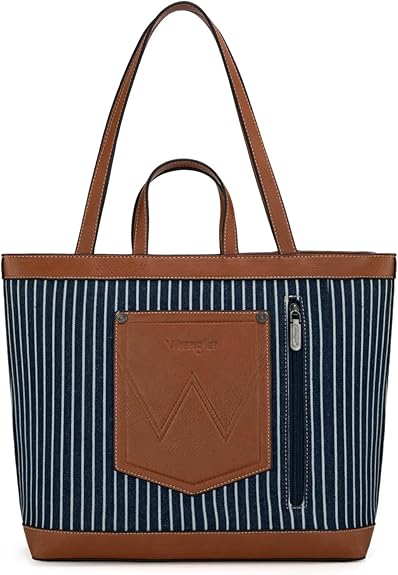 Wrangler Canvas Top Handle Tote/Shoulder Bag - Navy Stripe