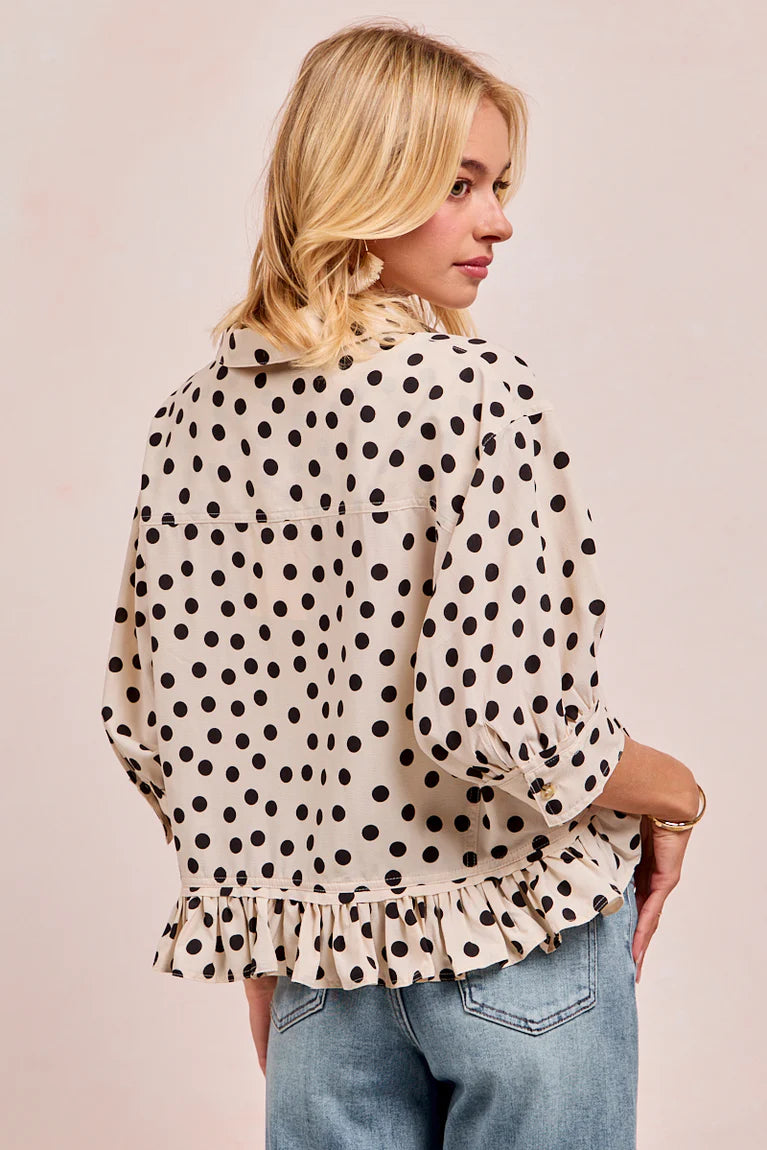 Charming Polka Dot Peplum Top