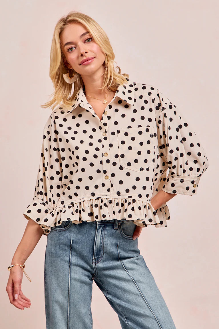 Charming Polka Dot Peplum Top