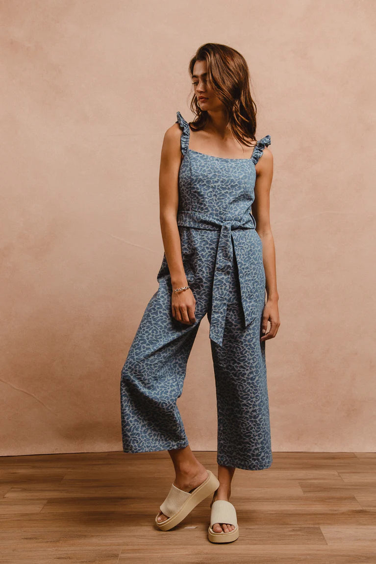 Denim Leopard Print Overall