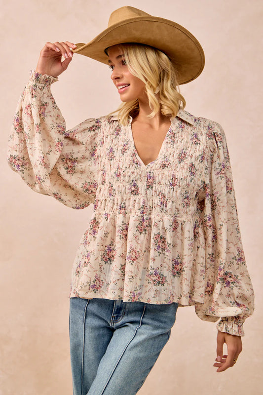 Charming Floral Printed Long Sleeve