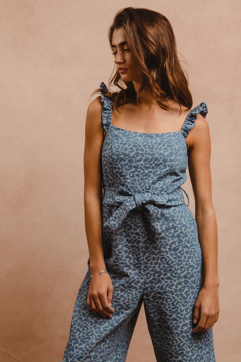 Denim Leopard Print Overall