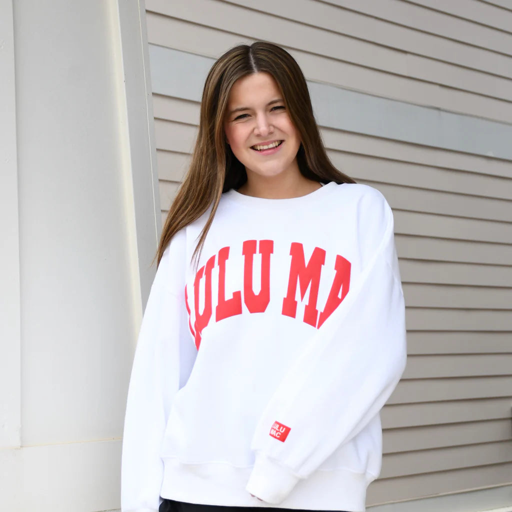 LULU Mac Puff Sweatshirt: White-Red