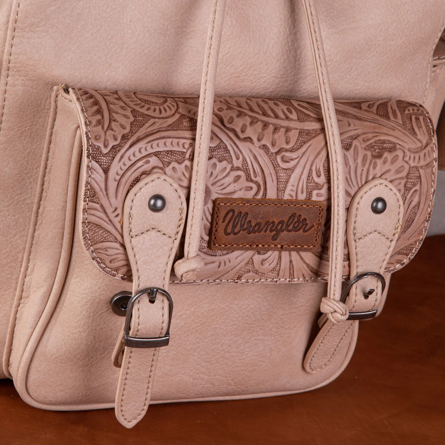 Wrangler Vintage Floral Tooled Backpack-Tan