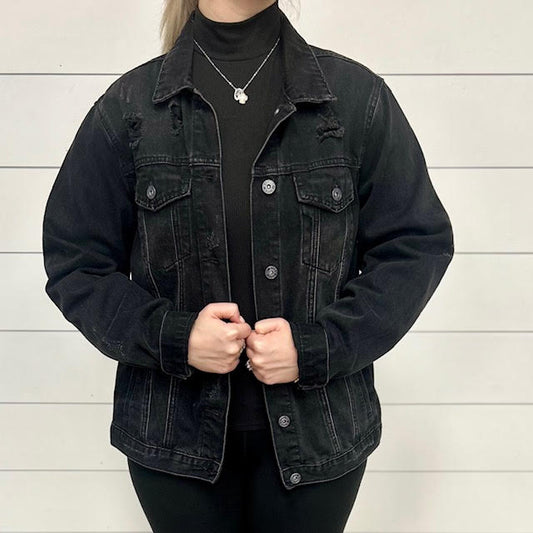 Risen Black Distressed Denim Jacket