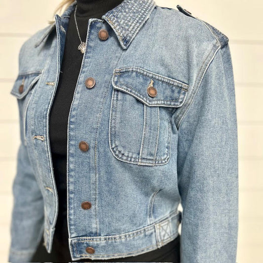 Aviator Cropped Denim Jacket